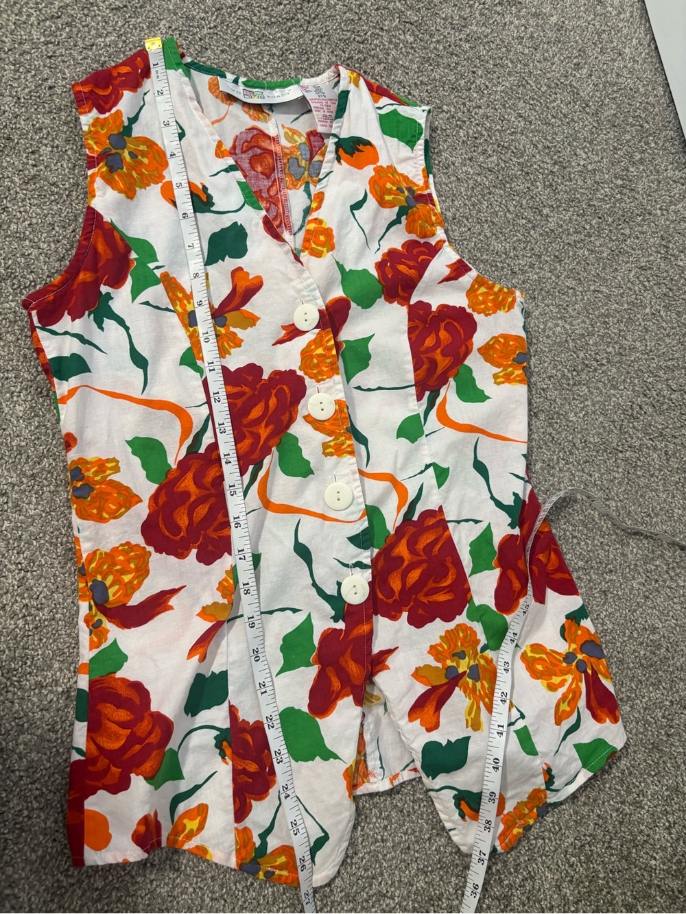 Vintage Two Roads Cotton‎ Floral Button-Front Sleeveless Top Vest Size Medium - Picture 9 of 10